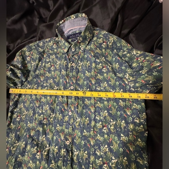Zara men green printed poplin long sleeve button down shirt - Picture 9 of 11